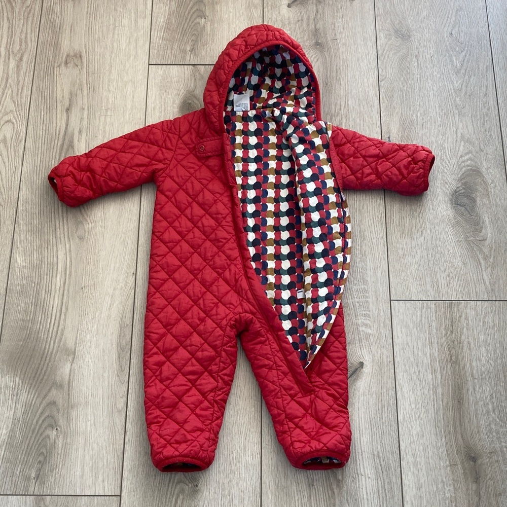 Uniqlo x Marimekko Red Snowsuit 12-18 Months Cotton Lining Foldover Cuff Warm ♥️ - Picture 9 of 9